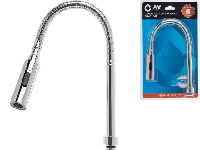 Излив гибкий с двухрежимной лейкой для смесителя, хром, AV Engineering (Диаметр подключения 3/4")