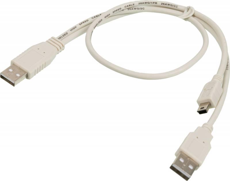 Kабель Ningbo USB2.0 mini (5pin)-A 0,5m +доп.питание A(0.3m)