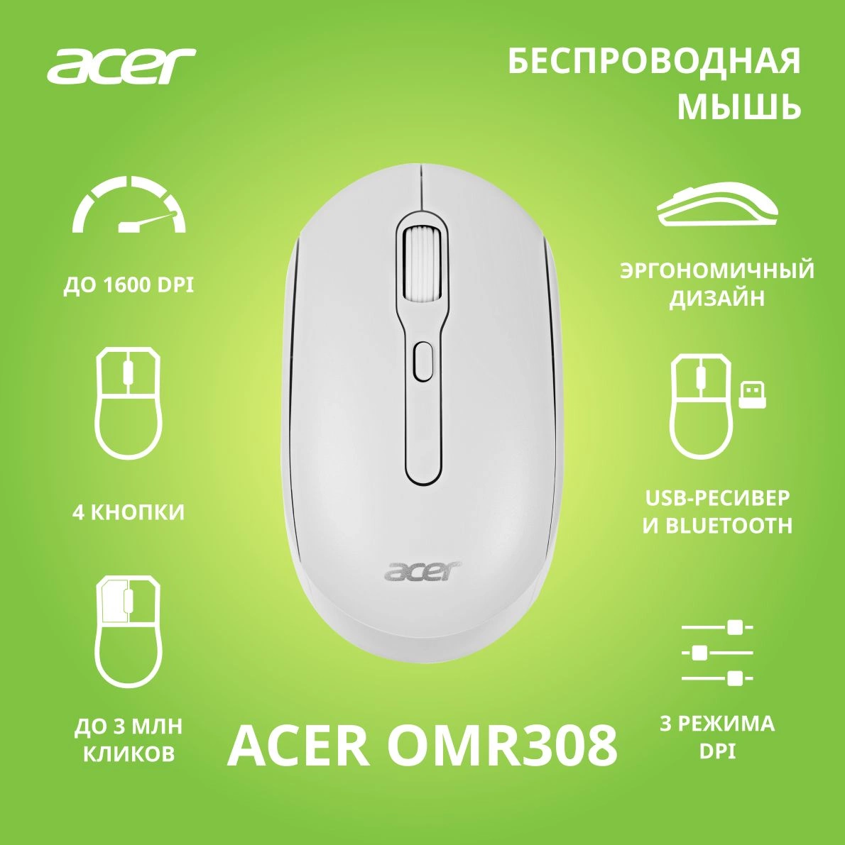 Мышь Acer OMR308 белый (ZL.MCECC.023)