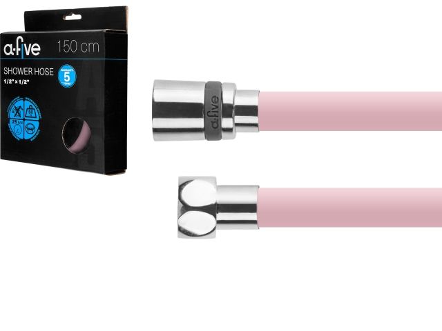 Шланг душевой, Si, 1/2" г-г 150 см, розовый, a-five (Гайка латунь (anti-twist), 25 бар)