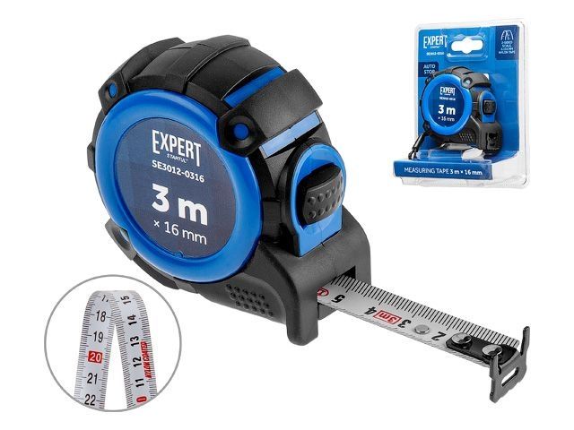 Рулетка 3м/16мм EXPERT STARTUL (SE3012-0316) (Автостоп, двухсторонняя шкала нанесения, нейлоновое покрытие,двухсторонний зацеп)