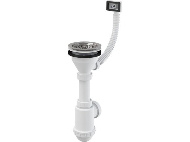 Сифон для мойки с нержавеющей peшeткой D115, гофропереливом, Alcaplast