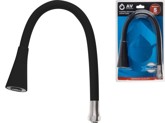Излив гибкий с двухрежимной лейкой черный для смесителя, AV Engineering (Диаметр подключения 3/4")