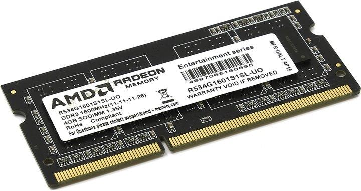 Оперативная память AMD DDR3-1600 4GB PC-12800 SODIMM (R534G1601S1SL-UO)