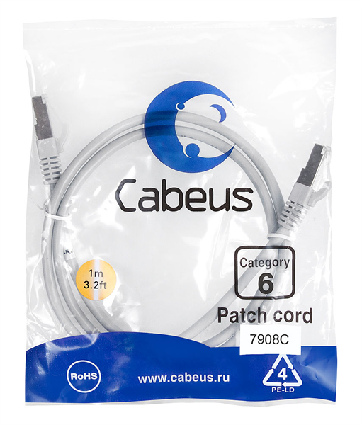Патч-корд Cabeus PC-FTP-RJ45-CAT.6-1M-LSZH серый