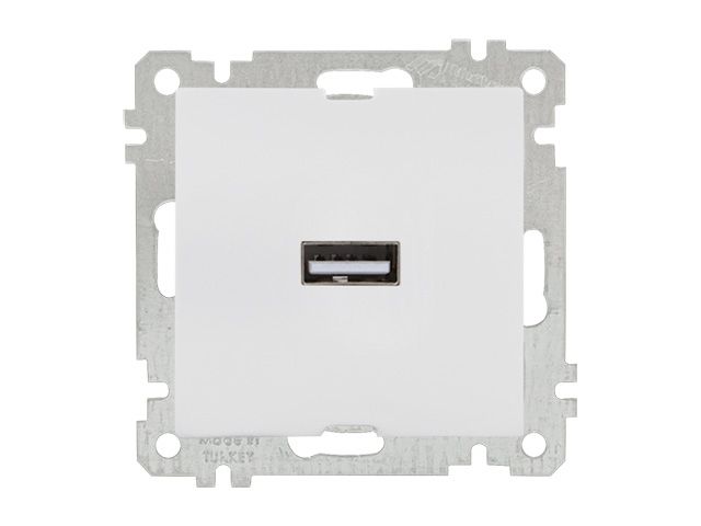 Розетка 1-ая USB (скрытая, без рамки) белая, DARIA, MUTLUSAN (USB-зарядка, 5V-2.1A)