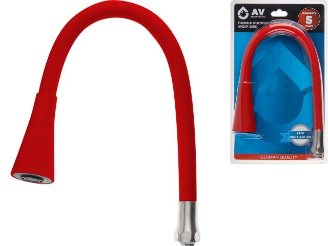 Излив гибкий с двухрежимной лейкой красный для смесителя, AV Engineering (Диаметр подключения 3/4")