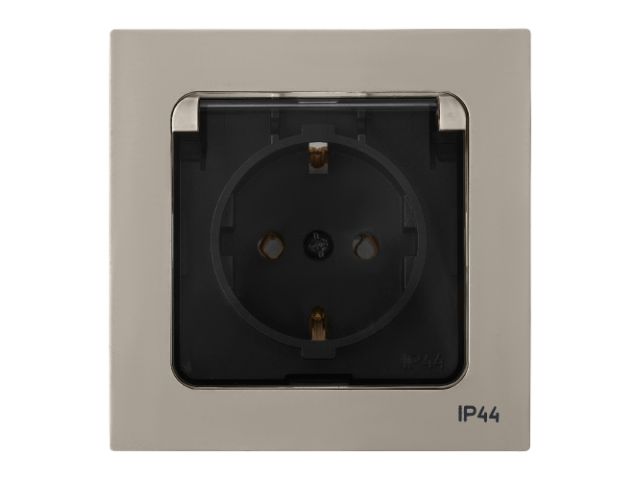 Розетка 1-ая с з/к крышкой прозрачн (скрытая, с/з, брызг. защ.) песочн, Astrum, BYLECTRICA