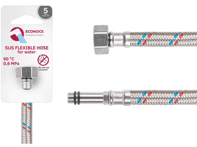 Подводка гибкая, SUS, иголка м10 длинная - гайка 1/2" 150 см ECONOCE (6 Bar, 90°С)