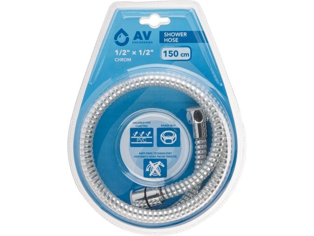 Шланг душевой, PVC, 1/2" г-г 150 см, хром, AV Engineering (Гайка латунь 10 бар)