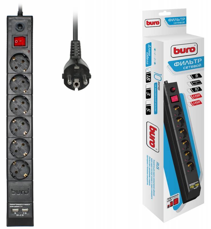 Сетевой фильтр Buro BU-SP5-USB-2A-B черный