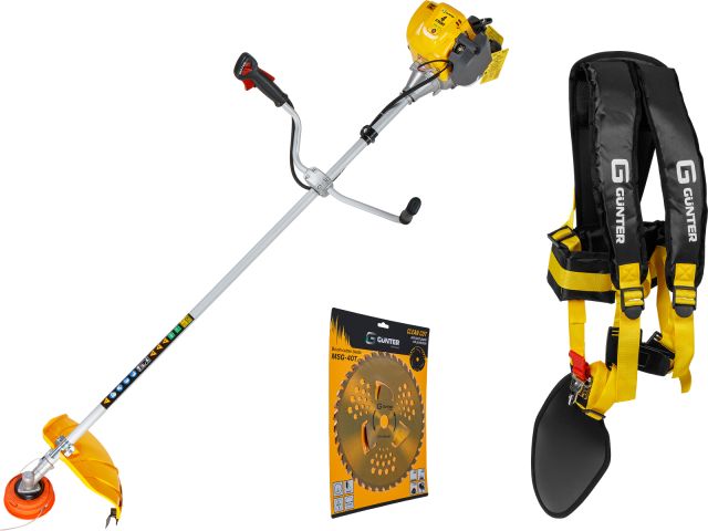 Мотокоса GUNTER MSG-435 (4 такт, 0.95 кВт, 35.8 см3, легкий запуск, диск 255х25.4 мм, 40 зуб., ремень двухлямочный, вес 8 кг)