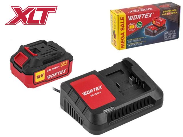 Набор аккумулятор 4 А*ч и зарядное устройство 1х2 А WORTEX ALL1 XLT в кор. SET (18.0 В, 4.0 А*ч, индикатор заряда, обрезиненный корпус, зарядное: 1 сл