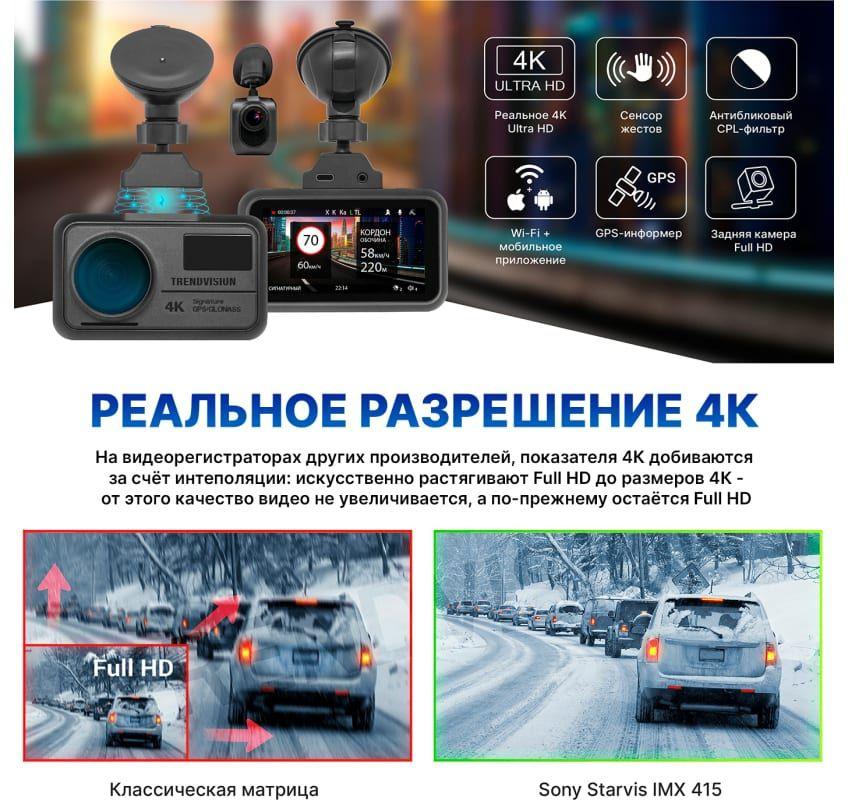 Автомобильный видеорегистратор TrendVision TDR-725 Real 4K черный