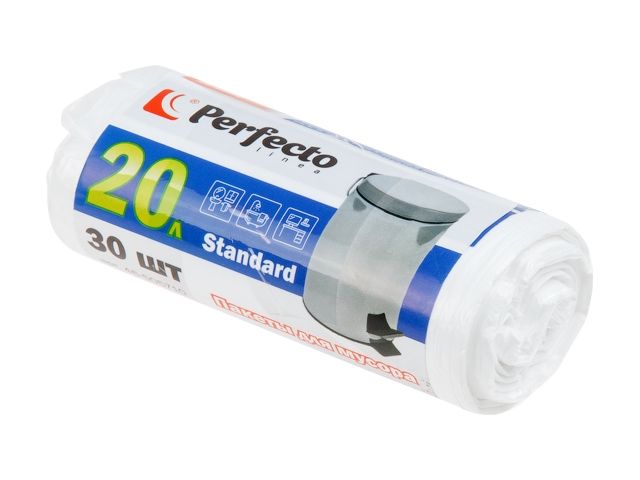 Пакеты для мусора Standard, 20 л, 30 шт., белые, PERFECTO LINEA (Размер: 50 х 40 см (7 мкм). для проф. использования в промышл. объетах и объектах с в
