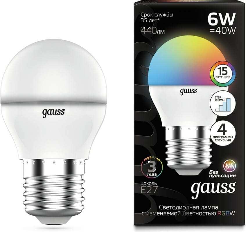 Лампа светодиодная Gauss 6Вт G45 175B RGB 1шт (105102406)