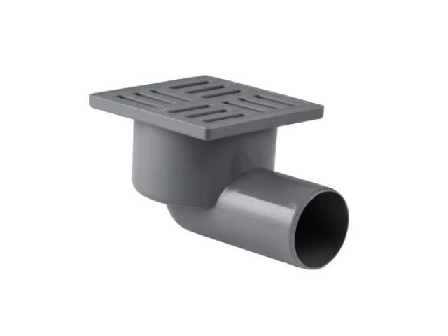 Сливной трап гориз. 50 сух.затв., реш.пласт. 100х100 мм, сер. РТП (Для внутренней канализации) (РосТурПласт)