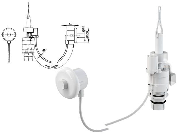 Кнопка пневматического смыва на расстоянии, Alcaplast (Ручное управление, цвет: белый, монтаж: в стену)