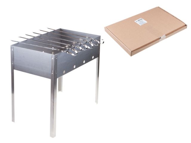 Мангал сборный "Эконом" с шампурами в г/карт.кор.(400х250 х400х0,4толщ,6 шамп.угол.), PERFECTO LIN (размер 400х250х400х0,4толщ, 6 шампуров угол. 370х1