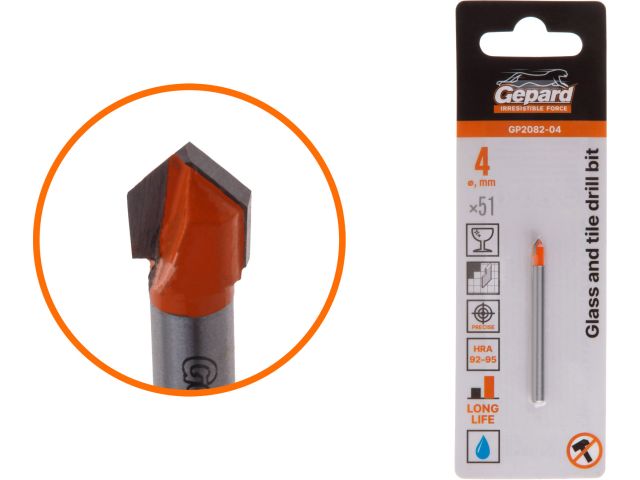Сверло по кафелю/стеклу  4x51 мм ц/х GEPARD (GP2082-04) (по керамической плитке)