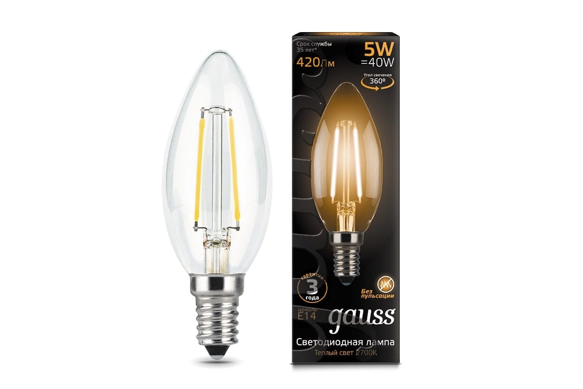 Лампа Gauss Filament 5Вт E14 220B 2700K (103801105)