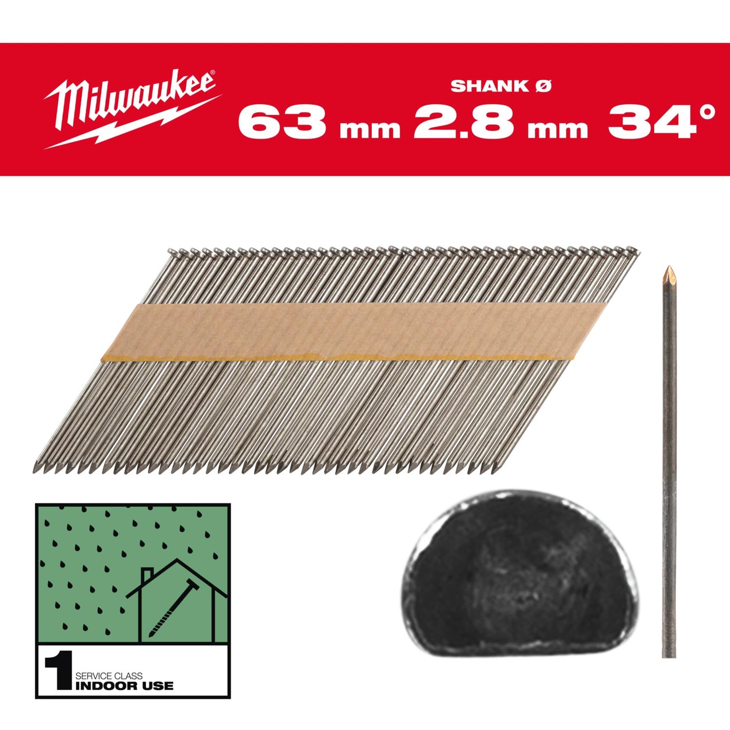 Гвозди для пистолета Milwaukee 34°/64мм SS 2200шт (4932492596)
