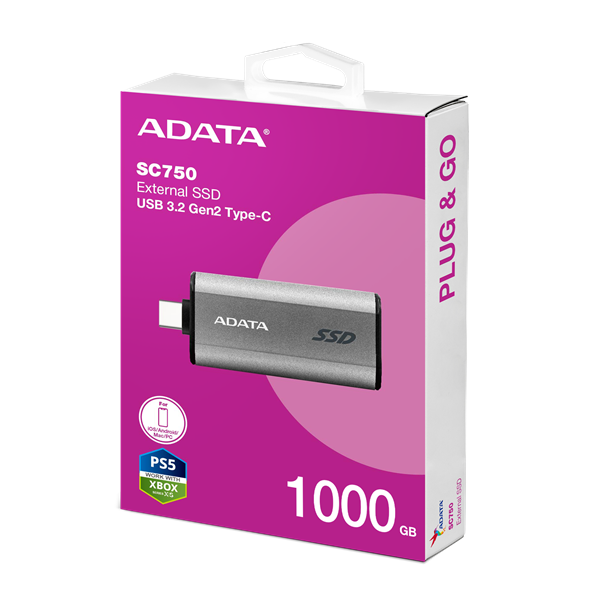 Внешний накопитель A-Data SC750 1TB серый (SC750-1000G-CCBK)