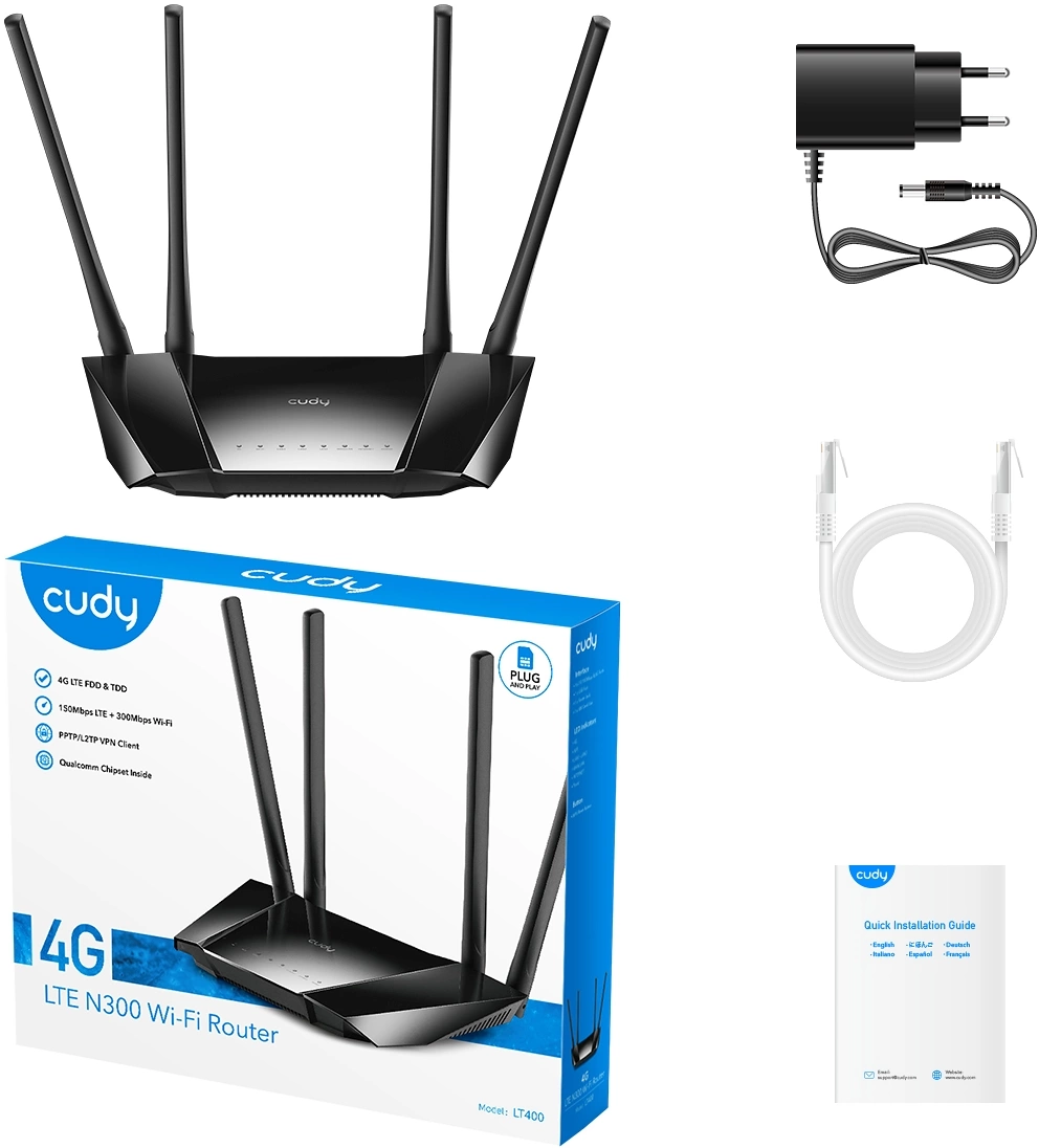 Роутер беспроводной Cudy N300 черный (LT400)