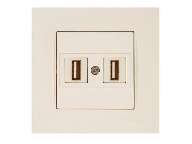 Розетка компьютерная 2хUSB (скрытая) кремовая (не для зарядки) RITA, MUTLUSAN (2xUSB 2.0 для передачи данных, 480Mps, 60Mb/sec)