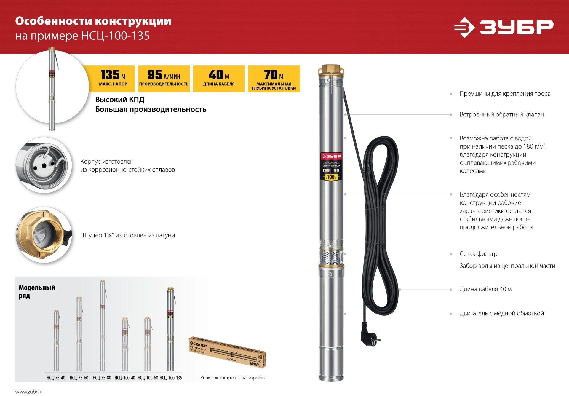 Скважинный насос Зубр НСЦ-100-135