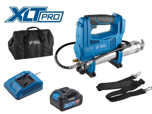 Аккум. шприц для смазки BULL CGG 6818 в кор. XLTpro SET 18 В, 690 атм., 255 г/мин, 1х4 А*ч, з/у 4 А (Шланг 76 см)