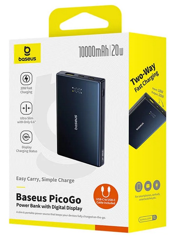 Портативное зарядное устройство Baseus PPPG-1W20 PicoGo Power Bank with Digital Display 10000mAh 20W Cosmic Black (P10076801123-00)