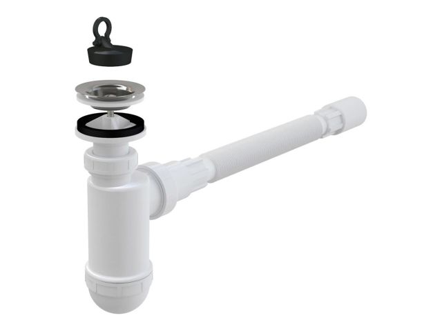 Сифон для умывальника O40 с нержавеющей peшeткой O63, Alcaplast