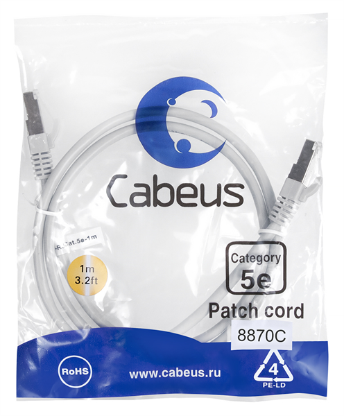 Патч-корд Cabeus PC-FTP-RJ45-Cat.5e-1m-LSZH серый