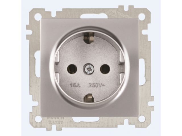 Розетка 1-ая (скр, б/рамки, с/з) серебро, CANDELA (DARIA), MUTLUSAN (16 A, 250 V, IP 20)