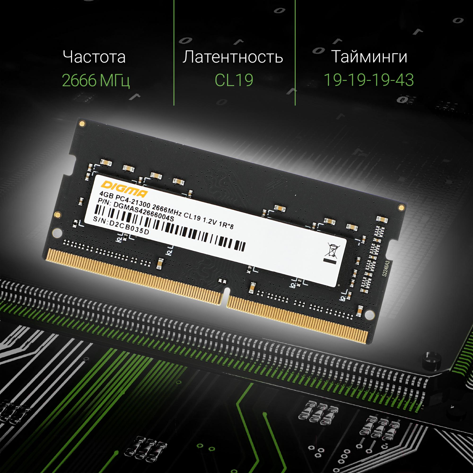 Оперативная память Digma DDR4 4Gb 2666MHz (DGMAS42666004S)