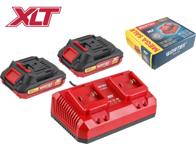 Набор аккумулятор 2х2 А*ч и зарядное устройство 2х2 А WORTEX ALL1 XLT в кор. SET (18.0 В, 2.0 А*ч, индикатор заряда, обрезиненный корпус, зарядное: 2