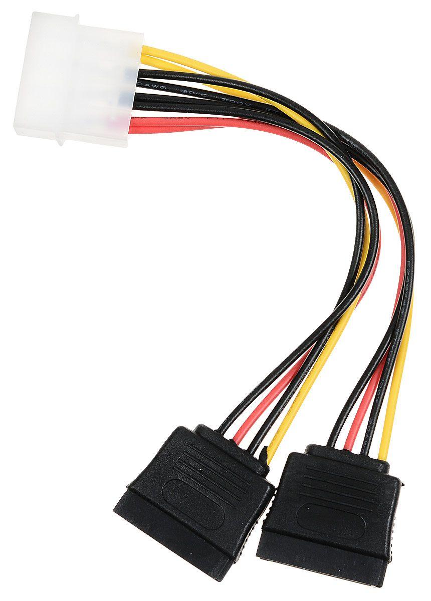 Кабель SATA Cablexpert CC-SATA-PSY P15см, molex 4pin/2x sata15pin, на 2 устр., пакет