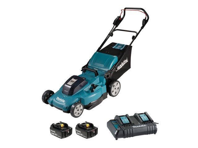 Газонокосилка аккумуляторная MAKITA LXT DLM538CT2 (18.0 В, 2 акк., 5.0 А/ч, Li-Ion, шир. 500 мм, выс. 20-100 мм, пластм. корпус, травосборник 70)