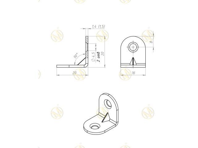Кронштейн мебельный 20х20 мм, белый цинк (200 шт в коробе) STARFIX