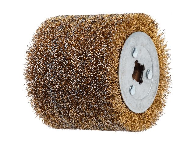 Щетка стальная с латунным покрытием 100х120 мм 0,5 мм WORTEX для WS 1012 S (диаметр 120 мм, ширина 100 мм, посадочный диаметр 19 мм, проволока 0,5 мм)