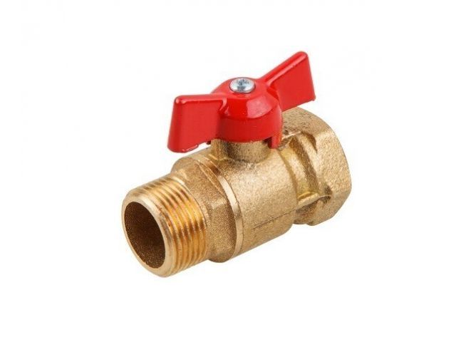 Кран шаровый стандарт. 1/2" вн. х 3/4" нар. бабочка PN1,6 МПа, 11Б27п7, Цветлит (ZW10063)