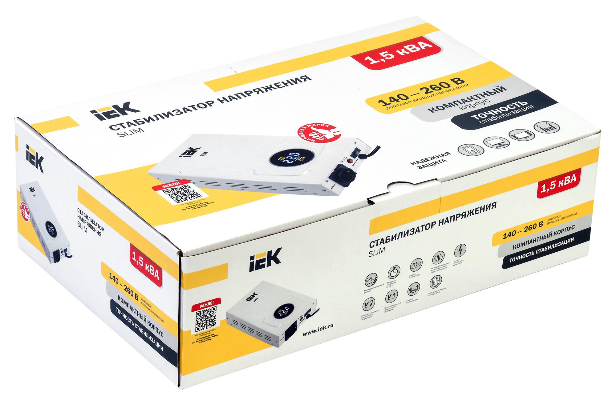 Стабилизатор напряжения IEK Slim 1.5кВА белый (IVS22-1-D15-09)