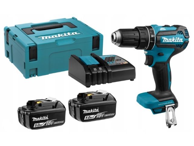 Аккум. ударная дрель-шуруповерт MAKITA LXT DHP 485 RTJ в кейсе (18.0 В, 2 акк, 5.0 А/ч Li-Ion, 2 скор., 50 Нм, шурупы до 13 мм, сверление в металле до