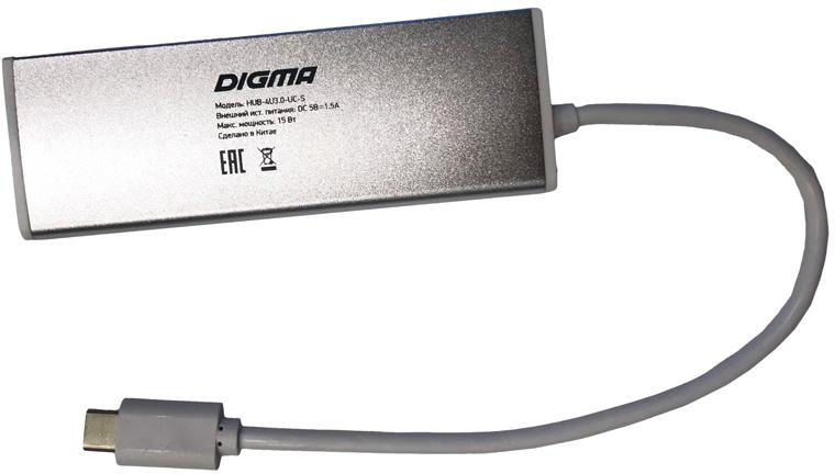 USB-хаб Digma HUB-4U3.0-UC серебристый