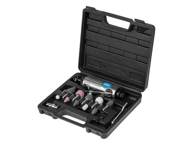 Пневмошлифмашина прямая DGM DTG-2502  с набором шарошек (25000 об/мин, 115 л/мин, Цанги:3 мм/6 мм, 10 шлифкамней, Чемодан)