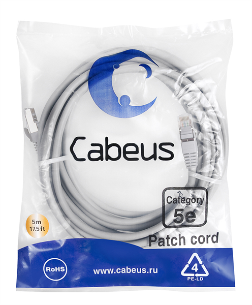 Патч-корд Cabeus PC-FTP-RJ45-Cat.5e-5m серый