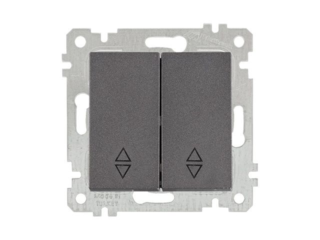 Выключатель проходной 2-клав. (скрытый, без рамки, винт. зажим) дымчатый, RITA, MUTLUSAN (10 A, 250 V, IP 20)