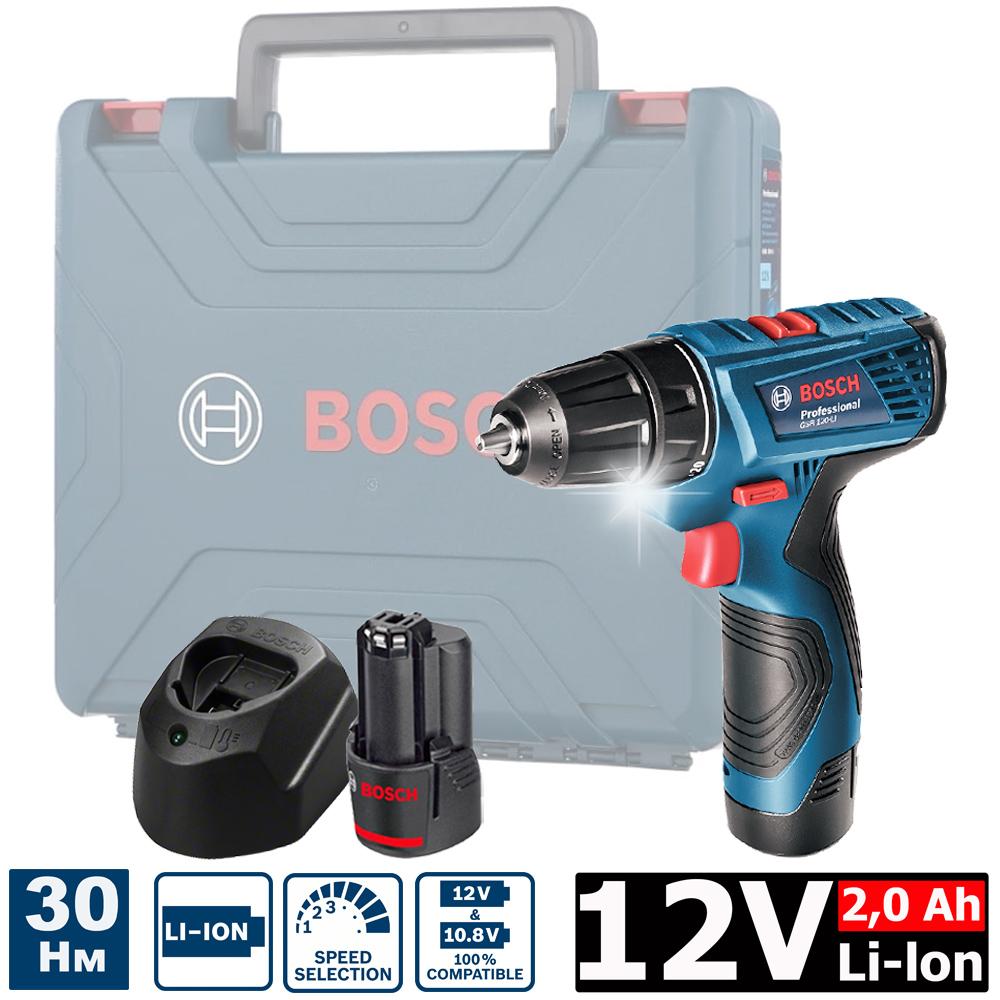 Дрель-шуруповерт Bosch GSR 120-LI Professional с 2-мя АКБ, кейс (06019G8000)
