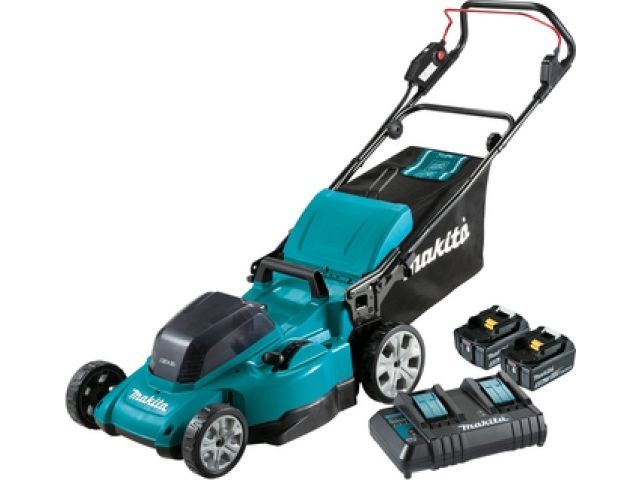 Газонокосилка аккумуляторная MAKITA LXT DLM480CT2 (36.0 В, 2 акк., 5.0 А/ч, Li-Ion, шир. 480 мм, выс. 20-100 мм, пластм. корпус, травосборник 62)